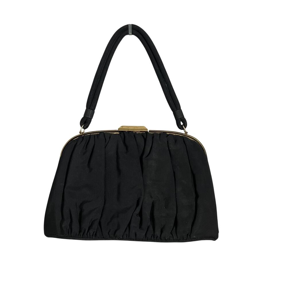 Vintage Ingber Top Handle Bag Womens Black Grosgrain Evening Purse USA 40s 50s